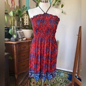 Just Love Mini Sun Dres/ Cover Up Smocked Bust Vibrant Colorful Paisley 1X